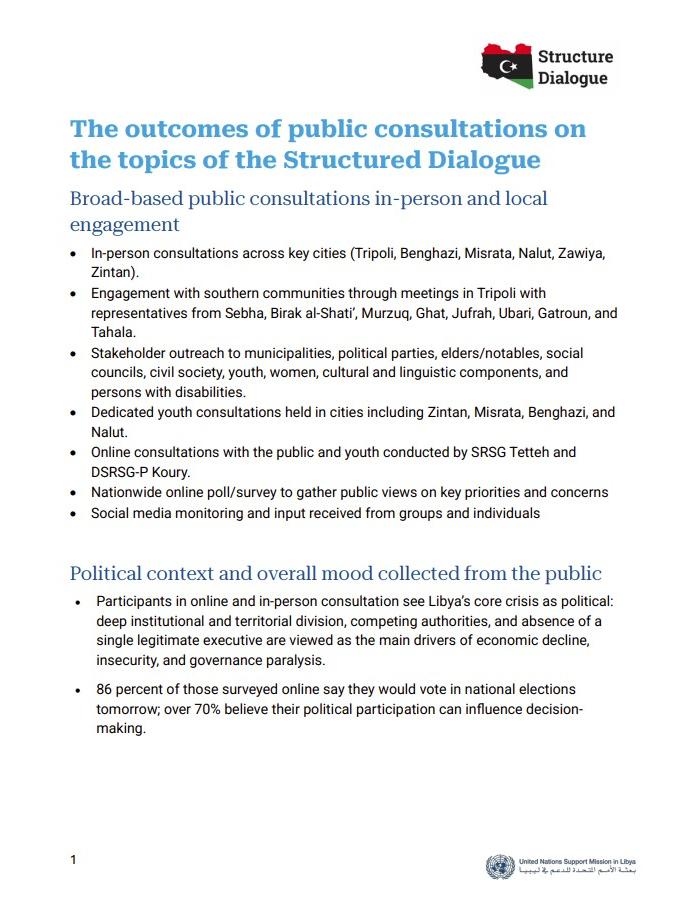 الصفحة الأولى من نتائج المشاورات العامة حول الحوار المُهيكل