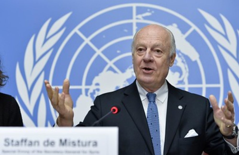 United Nations Special Envoy for Syria Staffan de Mistura at a press conference. 15 January 2015. UN Photo / Jean-Marc Ferré