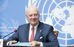 United Nations Special Envoy for Syria Staffan de Mistura briefs the press after the Joint Meeting on Syria, Palais des Nations. Geneva, 18 December 2018. UN Photo / Violaine Martin